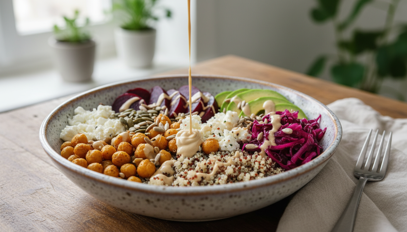découvrez notre recette gourmande de buddha bowl au fromage de chèvre, un délice santé alliant saveurs et bienfaits pour un repas équilibré et savoureux.