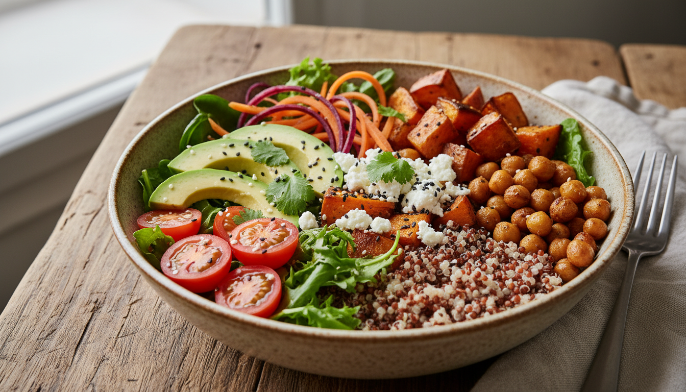 découvrez la recette gourmande et saine de buddha bowl au fromage de chèvre avec délice santé. un plat équilibré, savoureux et facile à préparer pour une alimentation saine.