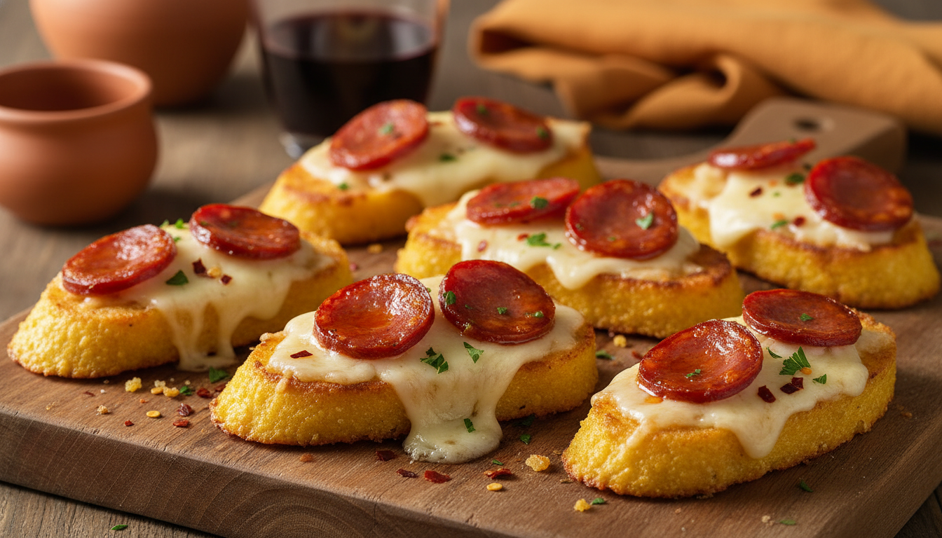découvrez notre recette savoureuse de toast de polenta au fromage et chorizo, un délice croustillant parfait pour un apéritif ou un repas gourmand.