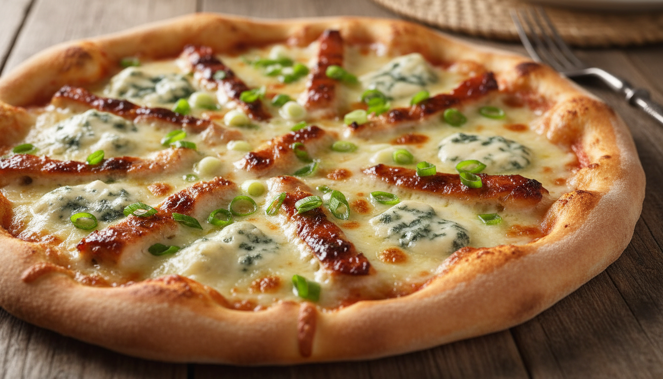 découvrez notre recette savoureuse de pizza d'été au bleu, poulet fumé et oignons nouveaux, un délice gourmand pour régaler vos papilles en toute saison.