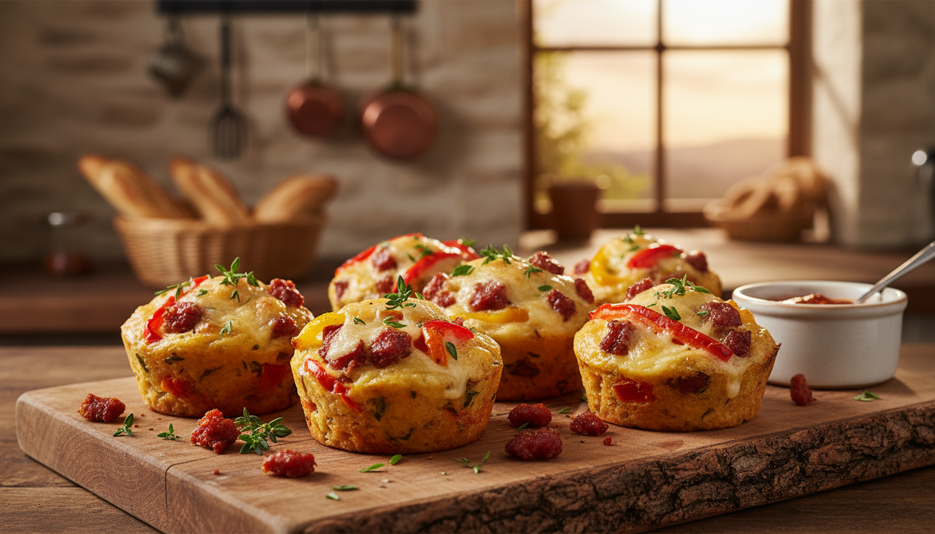 découvrez nos mini-cakes savoureux au chorizo, poivron et fromage fondant, parfaits pour un apéritif gourmand et original. une explosion de saveurs en format mini !