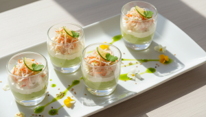 découvrez une recette savoureuse avec notre délice frais : une bulle de fromage crémeux, avocat onctueux, citron vert acidulé et surimi délicat pour une explosion de saveurs en bouche.