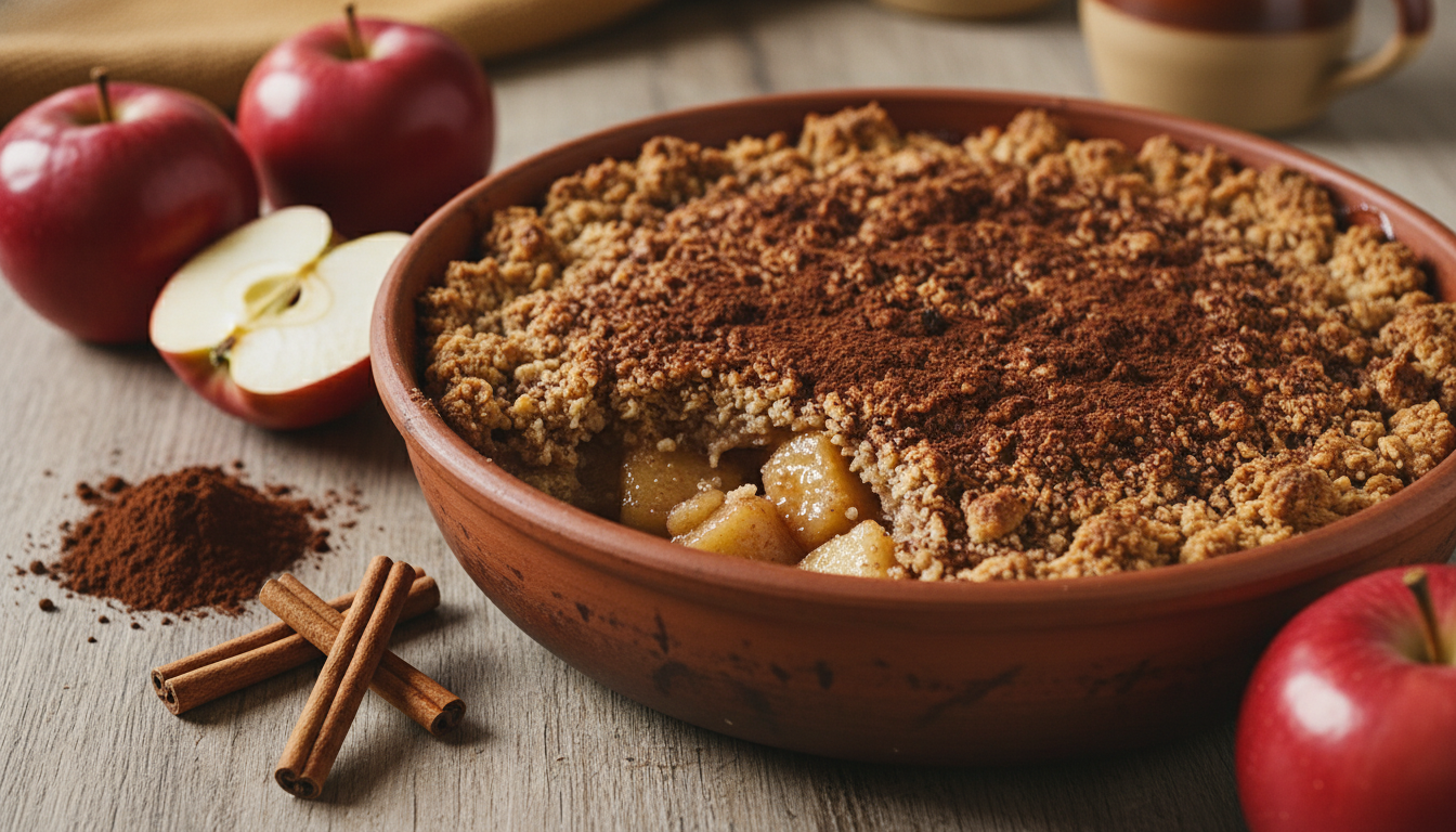 découvrez une recette gourmande et légère de crumble pommes-cacao, parfaite pour un dessert savoureux et facile à préparer.