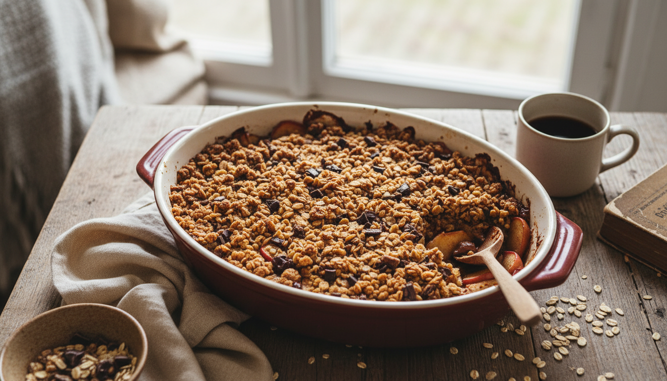 découvrez notre recette gourmande de crumble pommes-cacao, un délice léger alliant douceur fruitée et saveurs chocolatées pour un dessert facile et rapide à préparer.