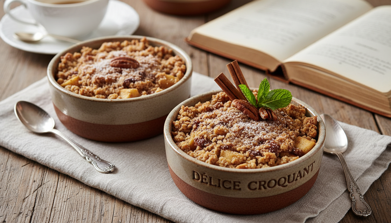 découvrez notre recette gourmande de crumble pommes-cacao, un délice léger alliant la douceur des pommes à l'intensité du cacao pour un dessert savoureux et facile à préparer.