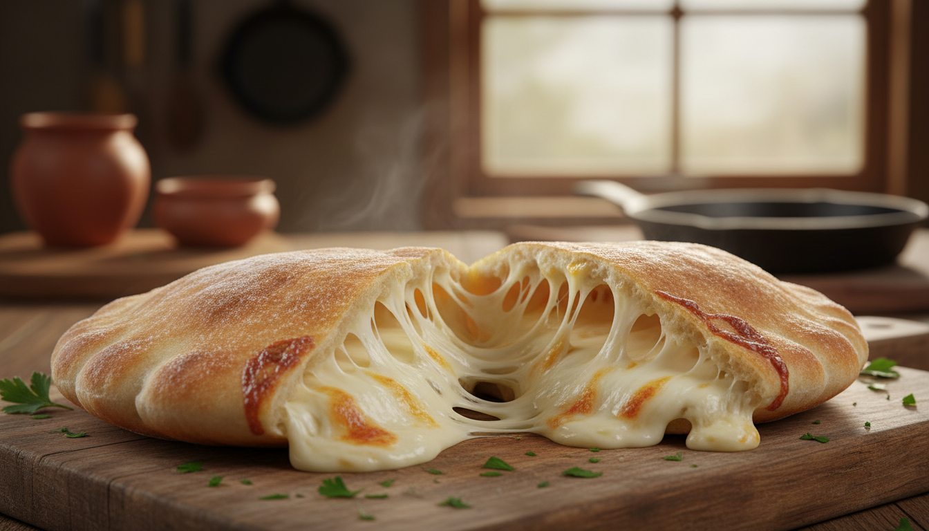 découvrez une délicieuse recette maison de pita, généreusement fourrée au fromage fondant pour un plaisir gourmand et facile à préparer.