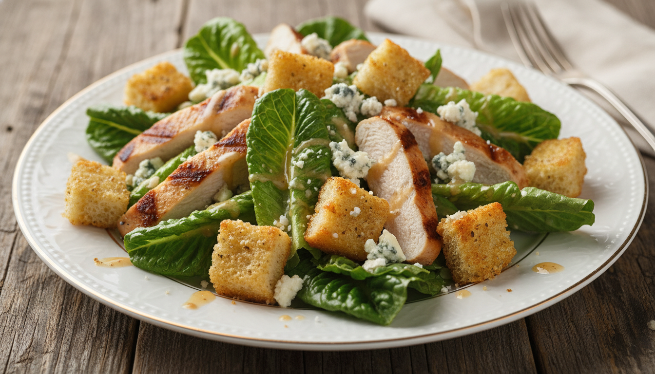 découvrez notre salade césar revisitée, sublimée par une touche de fromage bleu pour une explosion de saveurs unique et raffinée.