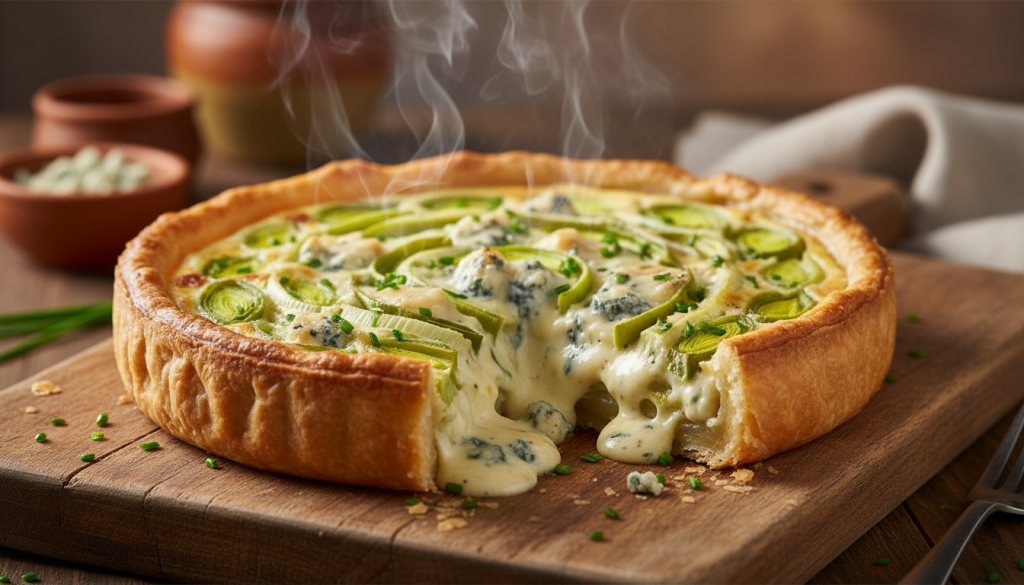 découvrez notre recette facile et savoureuse de tarte aux poireaux fondants et au fromage bleu crémeux, parfaite pour un repas gourmand et réconfortant.