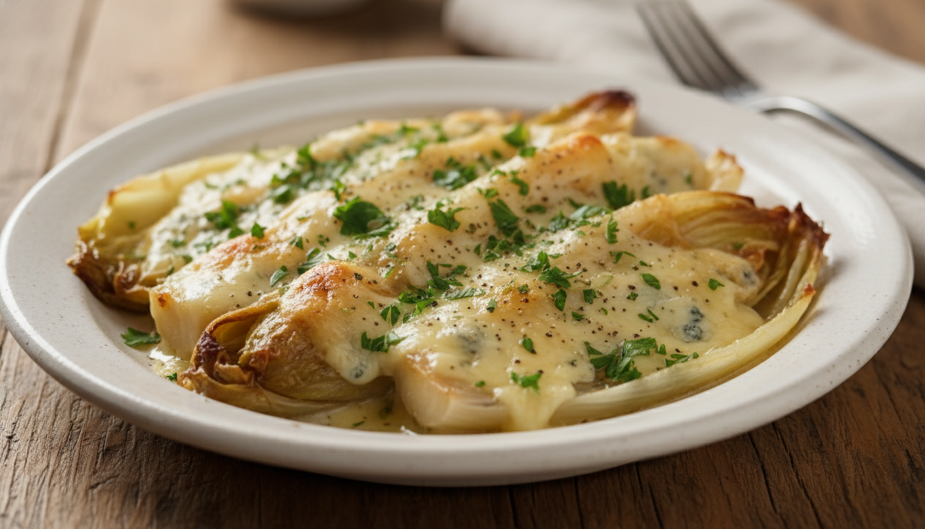 découvrez notre recette facile et gourmande d'endives gratinées au fromage bleu, idéale pour un repas savoureux et réconfortant.