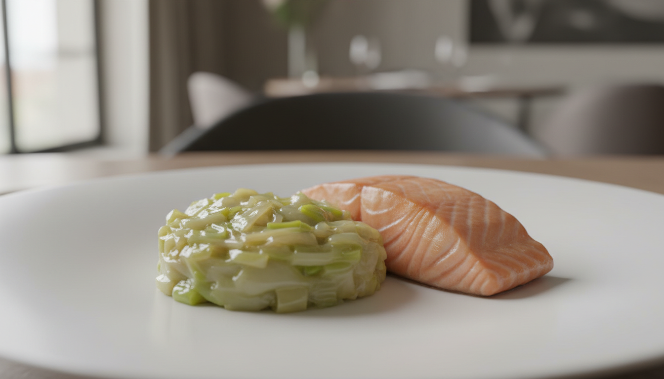découvrez nos astuces pour réussir une fondue de poireaux tendre accompagnée d'un pavé de saumon délicatement nacré grâce à une cuisson douce parfaite.