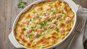 découvrez notre recette de lasagnes gourmandes au saumon, poireaux fondants et fromage frais, un plat savoureux et réconfortant qui ravira vos papilles.
