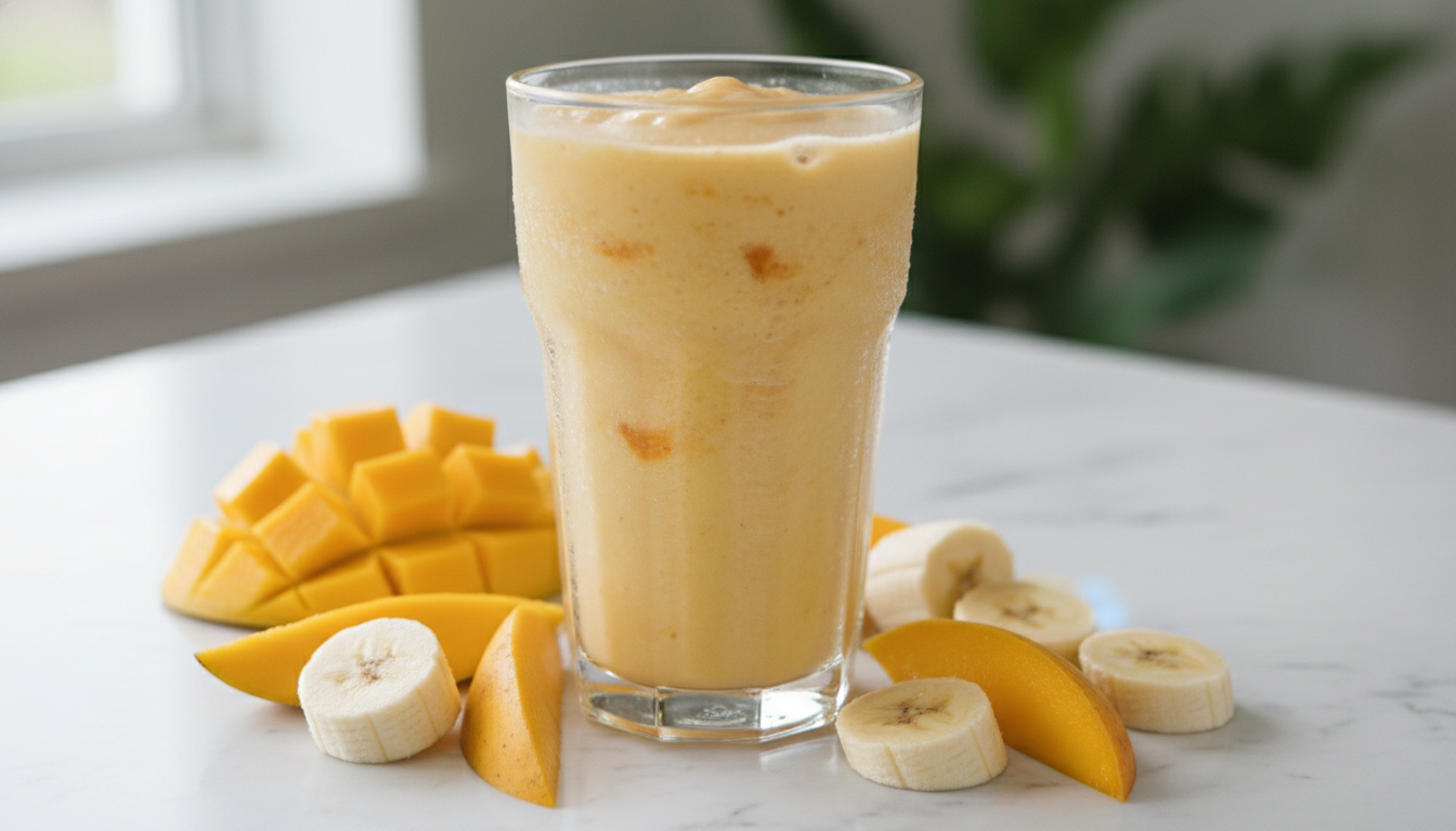 découvrez une recette simple et rapide de smoothie glacé léger à la mangue et à la banane, parfait pour une pause fruitée et rafraîchissante.
