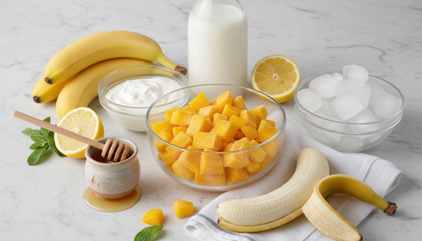 découvrez une recette facile de smoothie glacé léger à la mangue et à la banane, parfait pour un plaisir fruité et rafraîchissant en toute simplicité.