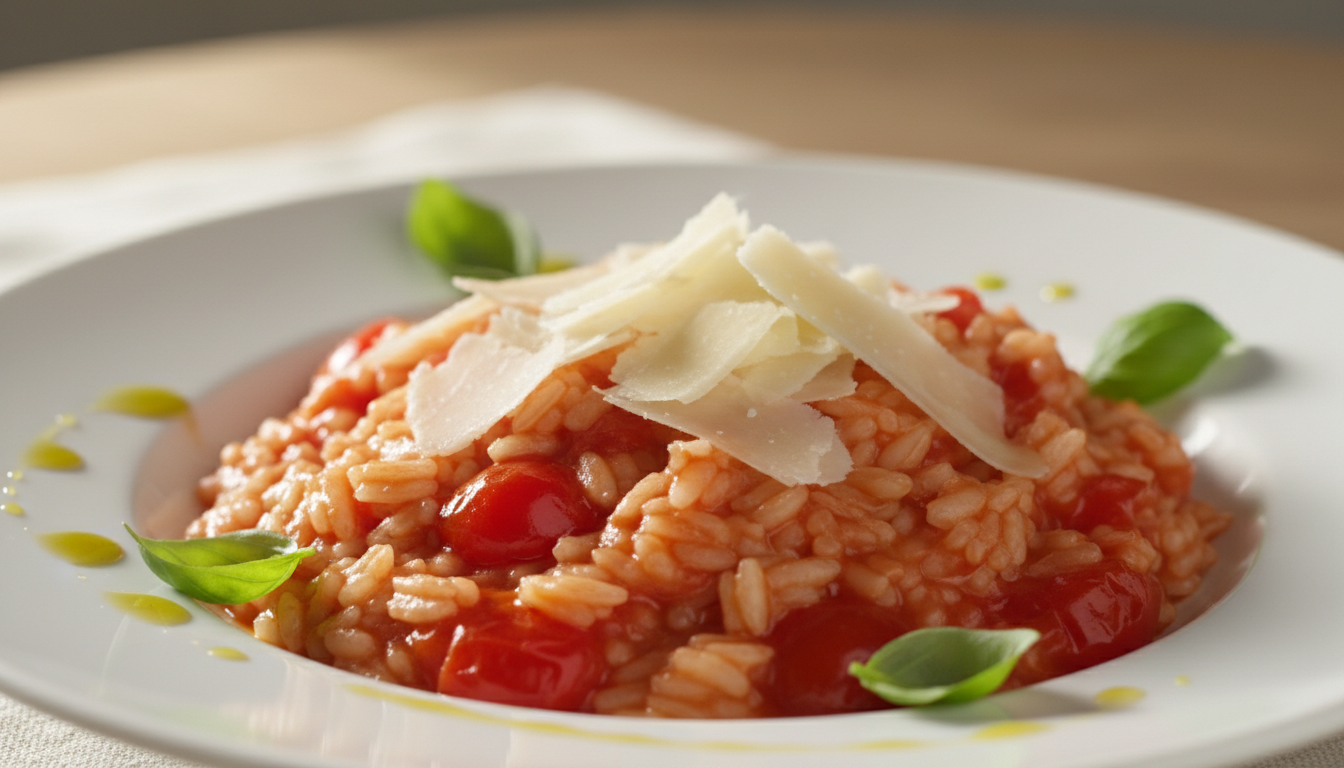 découvrez notre recette de risotto léger à la sauce tomate fraîche, rehaussé de parmesan fondant pour un plat savoureux et équilibré.