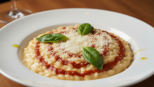 découvrez notre recette légère de risotto à la sauce tomate fraîche, agrémentée de parmesan fondant pour un plat savoureux et équilibré.