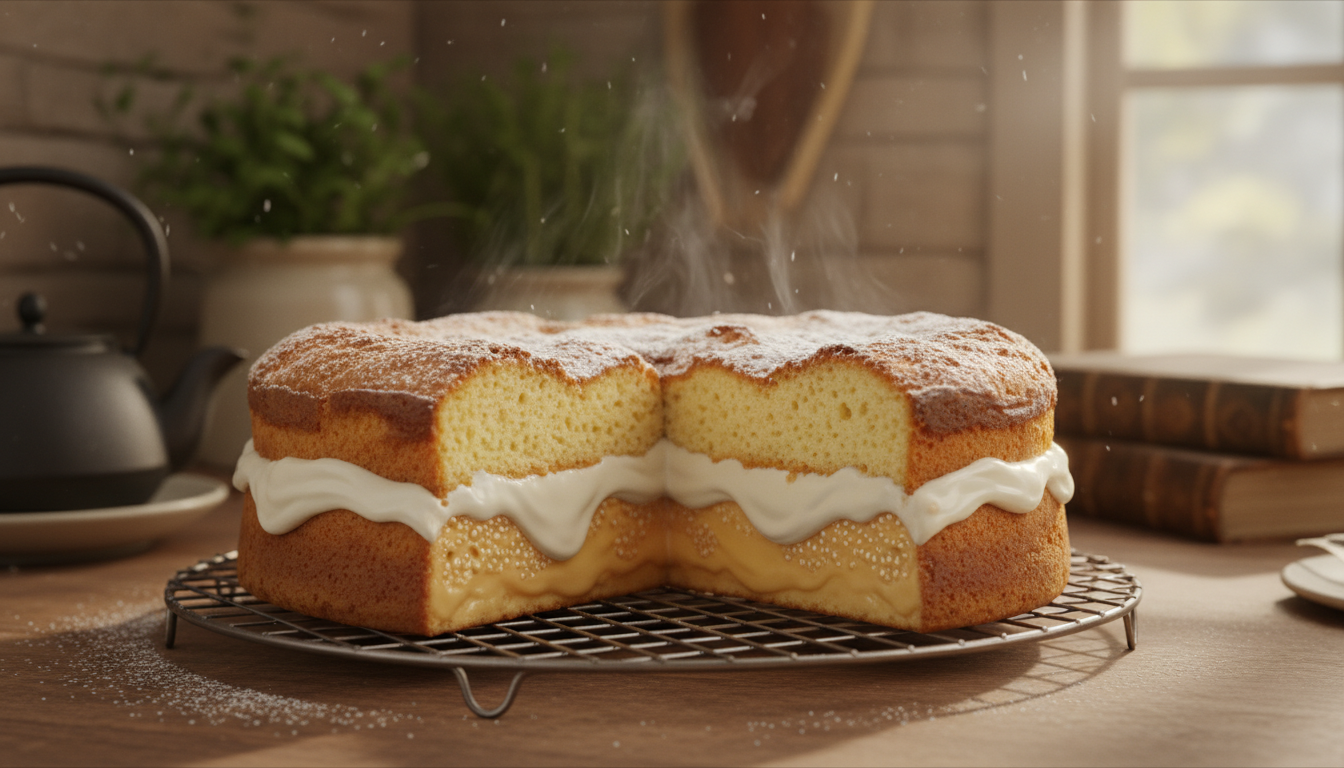 découvrez un miracle gourmand avec une seule pâte versée qui se transforme en trois couches de gâteau à la vanille, un plaisir délicieusement émerveillant dès la sortie du four.