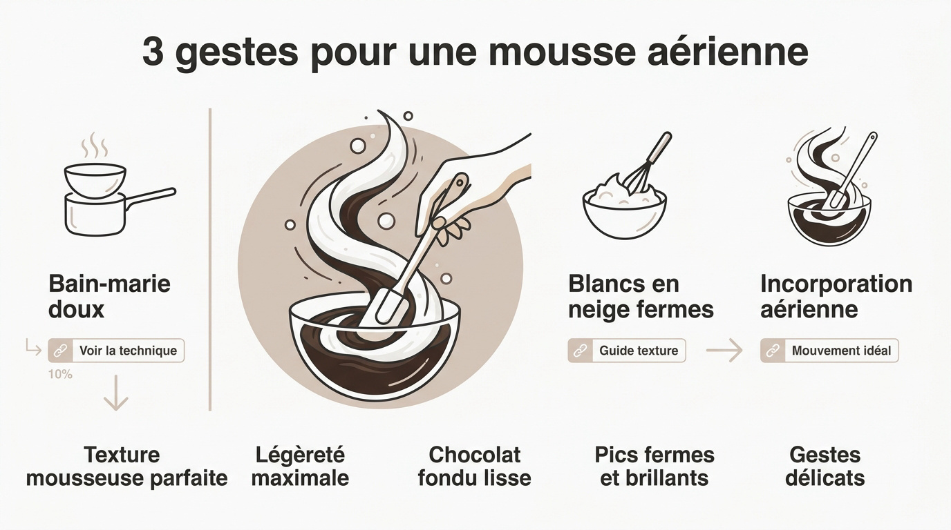 Préparation d'une mousse au chocolat blanc aérienne au bain-marie