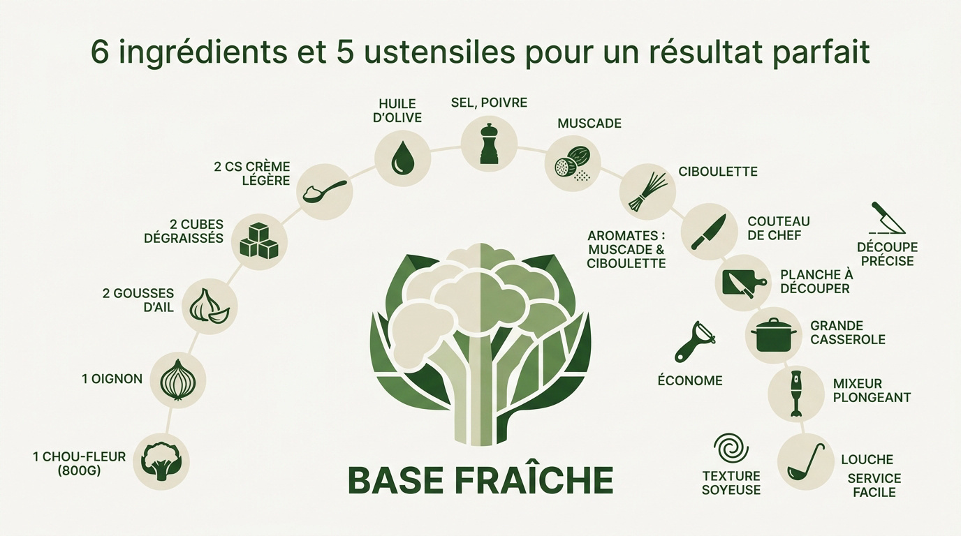 Ingrédients frais pour velouté de chou-fleur léger