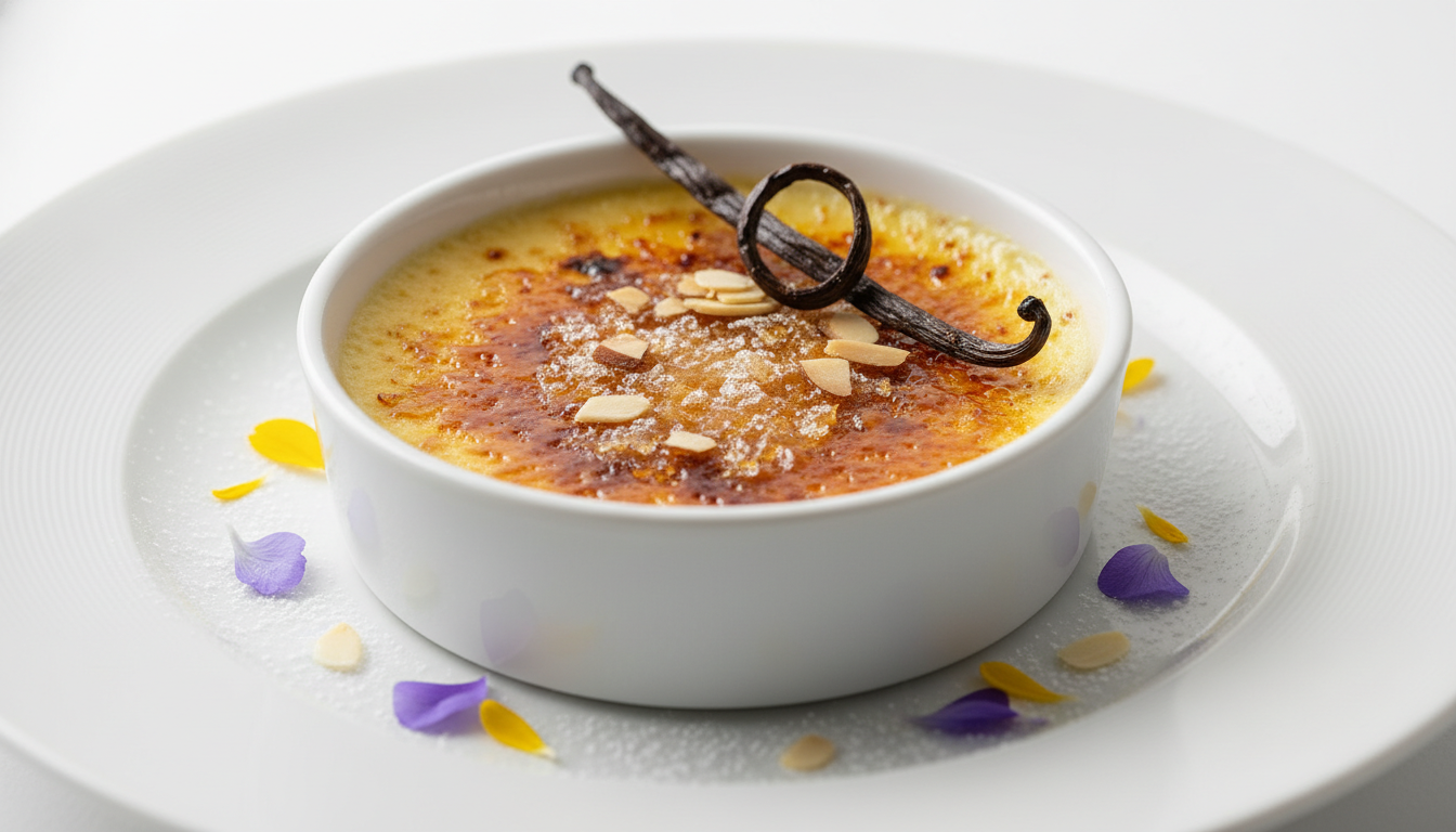 découvrez notre recette simple et gourmande de crème brûlée aérienne à l'amande et à la vanille, idéale pour un dessert léger et savoureux.