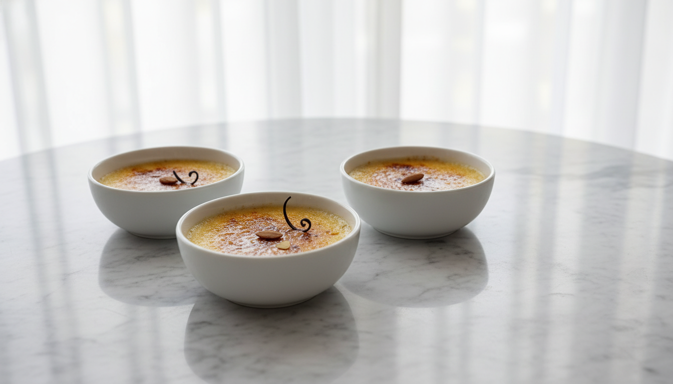 découvrez notre recette simple et gourmande de crème brûlée aérienne à l'amande et à la vanille, un dessert délicat et parfumé qui ravira vos papilles.