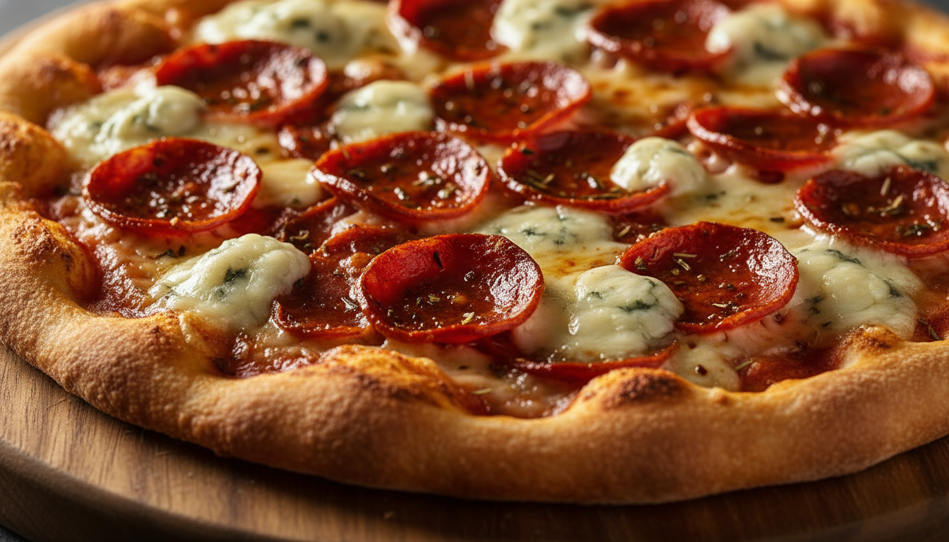 savourez la fusion parfaite entre le bleu fondu crémeux et le chorizo épicé sur une pâte croquante avec notre pizza délice croquant, une explosion de saveurs à chaque bouchée.