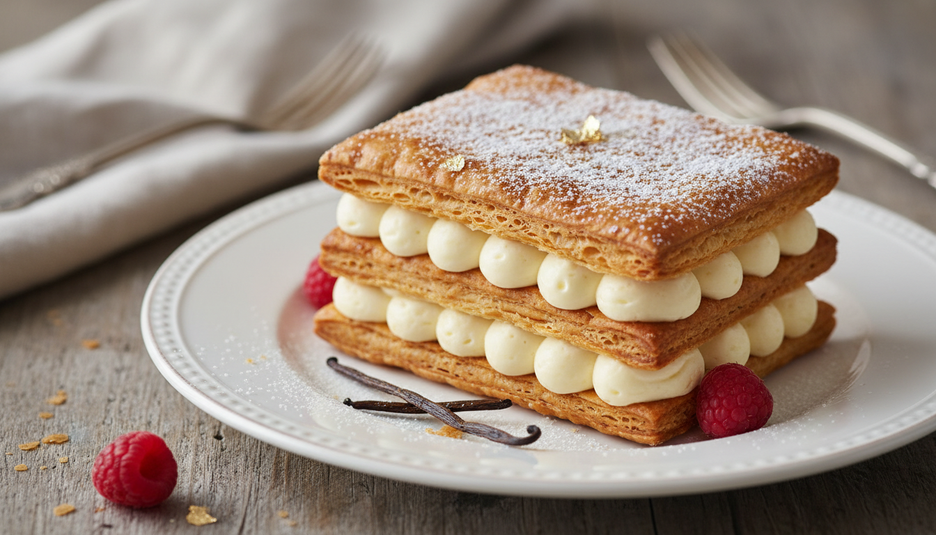 découvrez la recette gourmande du mille-feuille à la crème pâtissière légère, un délice croquant et fondant qui ravira vos papilles à chaque bouchée.