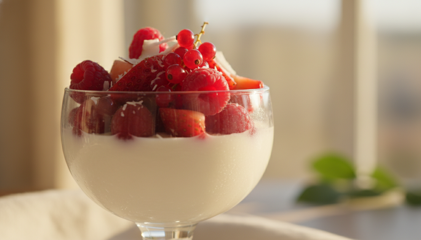découvrez notre recette irrésistible de panna cotta aux fruits rouges et noix de coco, un délice exotique à savourer sans modération pour une douceur légère et fruitée.