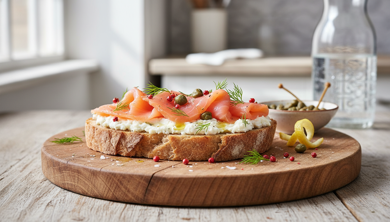 découvrez la recette savoureuse de la tartine gourmande délice marin, alliant fromage frais crémeux et saumon fumé délicat pour un moment de plaisir en bouche.