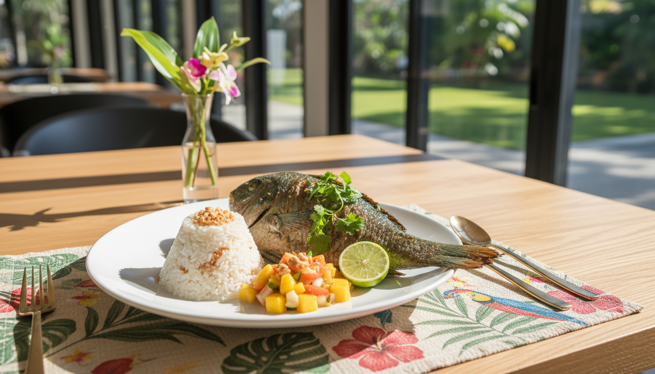 découvrez notre recette de délice de cabillaud fondant au lait de coco, agrémenté d'éclats d'ananas tropical pour une explosion de saveurs exotiques et gourmandes.