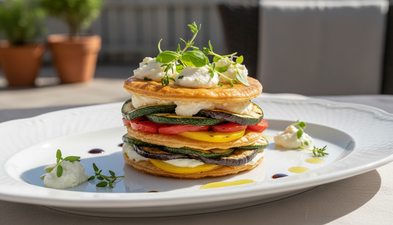 découvrez notre recette gourmande de millefeuille aux légumes colorés et chèvre frais, un délice savoureux alliant fraîcheur et authenticité pour vos repas.