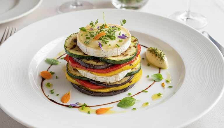 découvrez notre recette gourmande de millefeuille aux légumes colorés et chèvre frais, une explosion de saveurs fraîches et délicates pour un plat sain et raffiné.