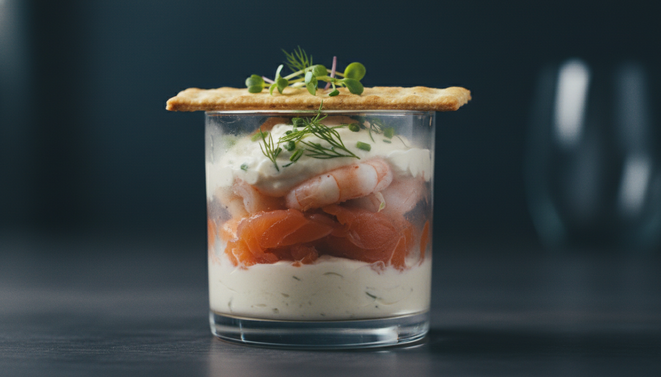 découvrez une recette gourmande de verrines au saumon fumé et crevettes, agrémentées de fromage frais, pour un délice frais et raffiné à savourer en toute simplicité.