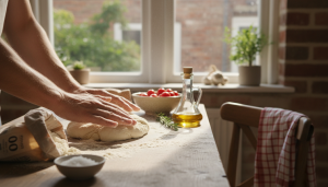 savourez une pizza maison délicieuse garnie de jambon savoureux, d'épinards frais et de chèvre crémeux pour un repas gourmand et équilibré.