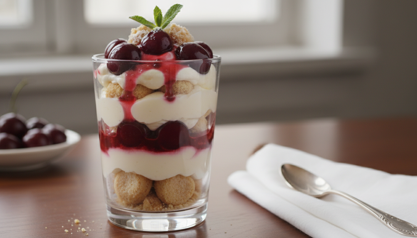 savourez un dessert léger et gourmand avec notre trifle aux cerises enrobées de sirop délicat, parfait pour une fin de repas raffinée et fruitée.