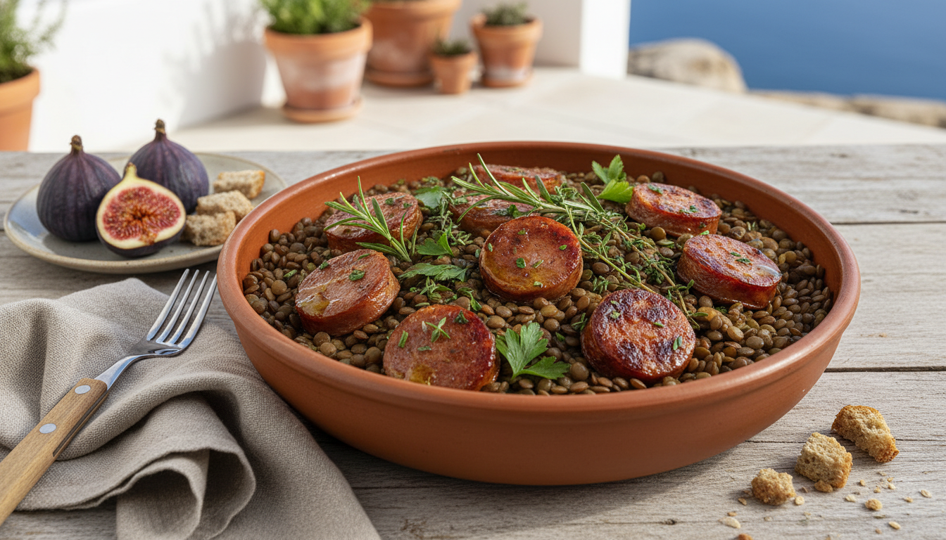 savourez un mijoté léger et sain de lentilles délicatement parfumé au figatellu, une recette équilibrée alliant goût authentique et bien-être.