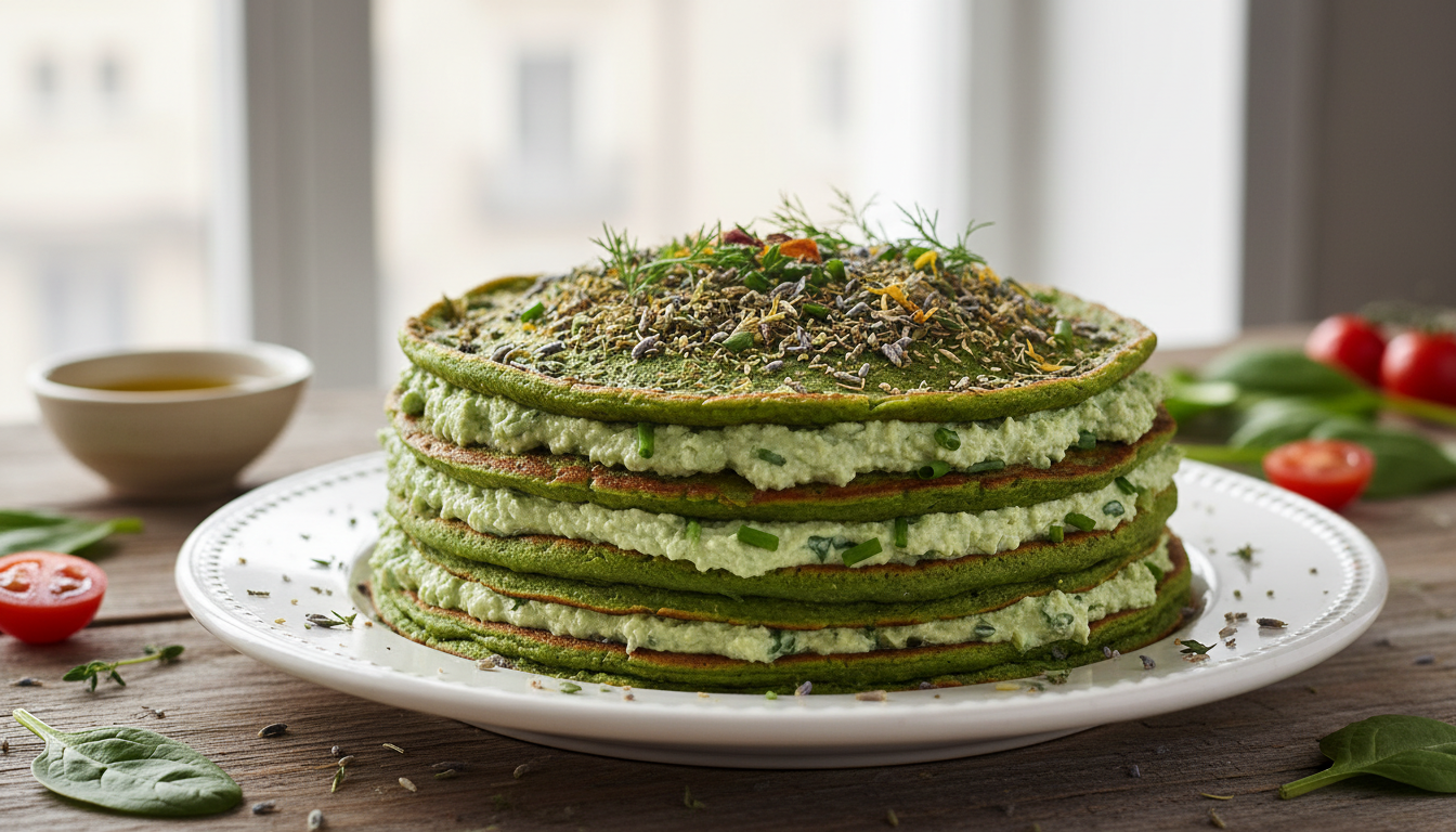 découvrez délices verts, une recette savoureuse de crêpes aux épinards accompagnées d'une tartinade végétale aux herbes de provence, idéale pour un repas sain et gourmand.