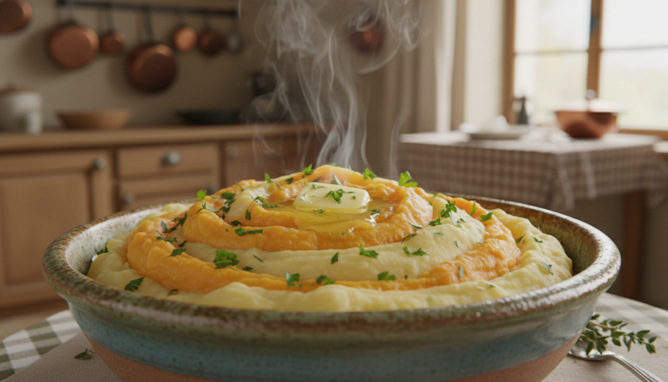 découvrez notre recette inratable de purée fondante aux pommes de terre et patate douce, un mélange savoureux et réconfortant pour un plat simple et délicieux.