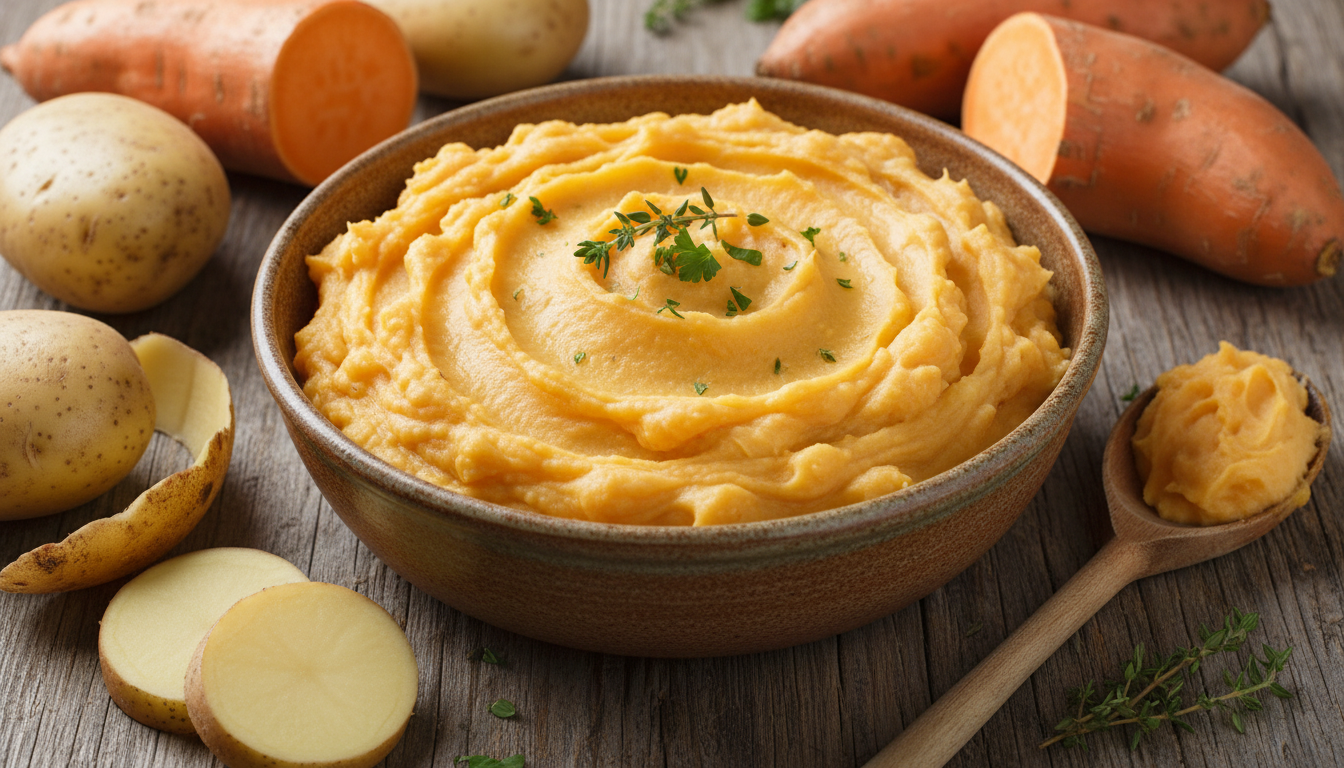 découvrez la recette inratable de la purée fondante aux pommes de terre et patate douce, un plat délicieux et réconfortant à savourer en toute saison.