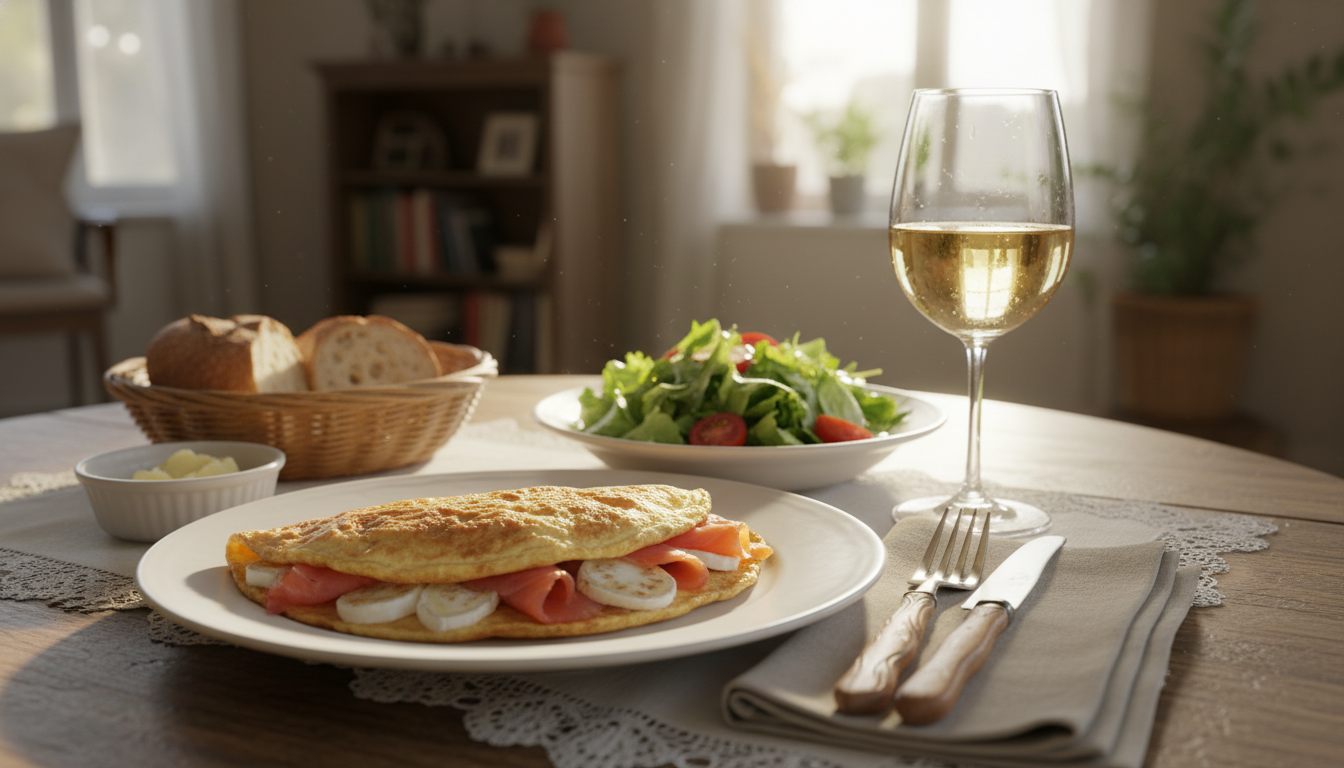 découvrez notre recette gourmande d'omelette au saumon fumé et fromage de chèvre, une délicieuse alliance de saveurs pour un repas savoureux et facile à préparer.