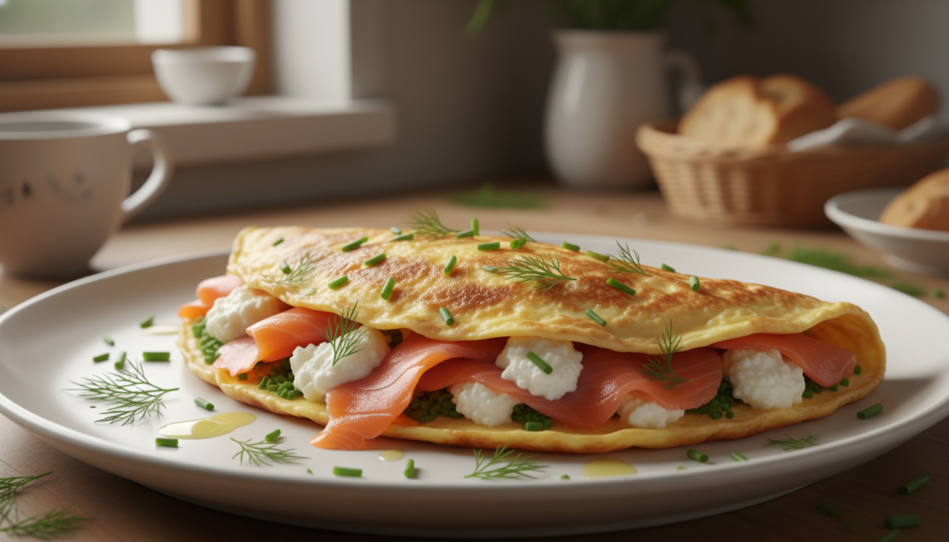 découvrez notre recette gourmande d'omelette au saumon fumé et fromage de chèvre, simple à préparer et délicieuse à déguster pour un repas savoureux.