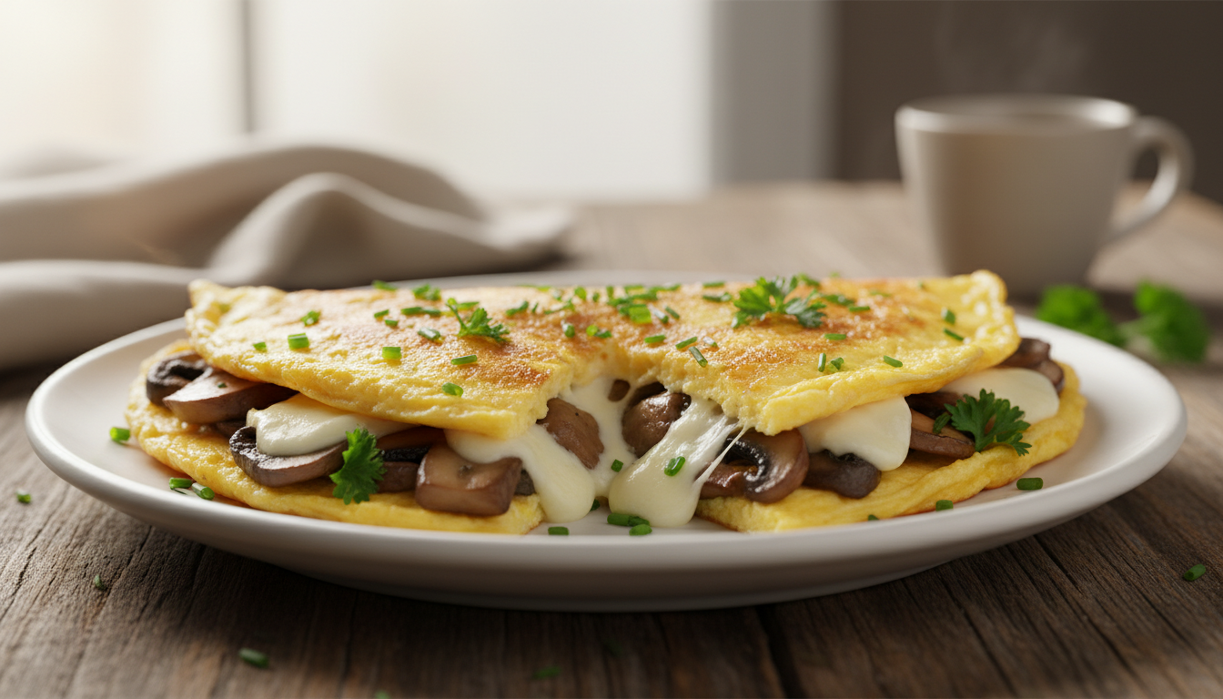 découvrez notre recette facile et rapide d'une omelette moelleuse aux champignons frais et au fromage crémeux, parfaite pour un repas savoureux et réconfortant.