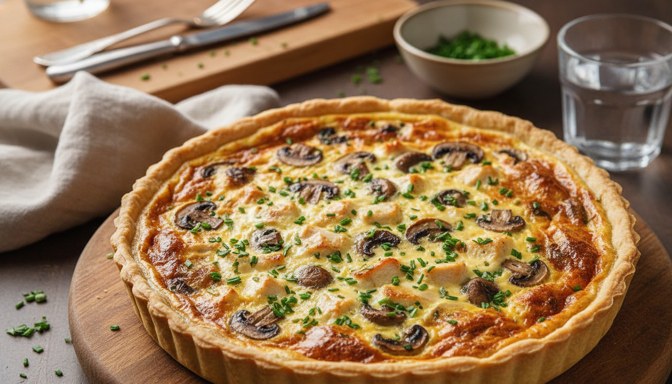 découvrez notre recette de quiche légère au poulet, champignons frais et persil parfumé, parfaite pour un repas savoureux et équilibré.