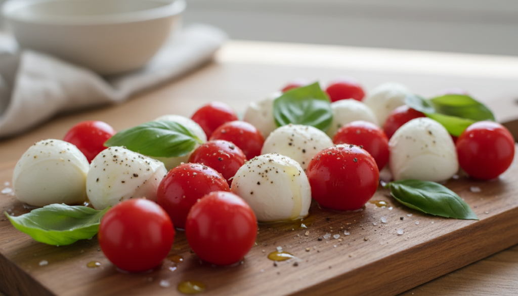 découvrez notre recette facile et fraîche de bouchées légères à la mozzarella et tomates cerises, parfaites pour un apéritif gourmand et sain.