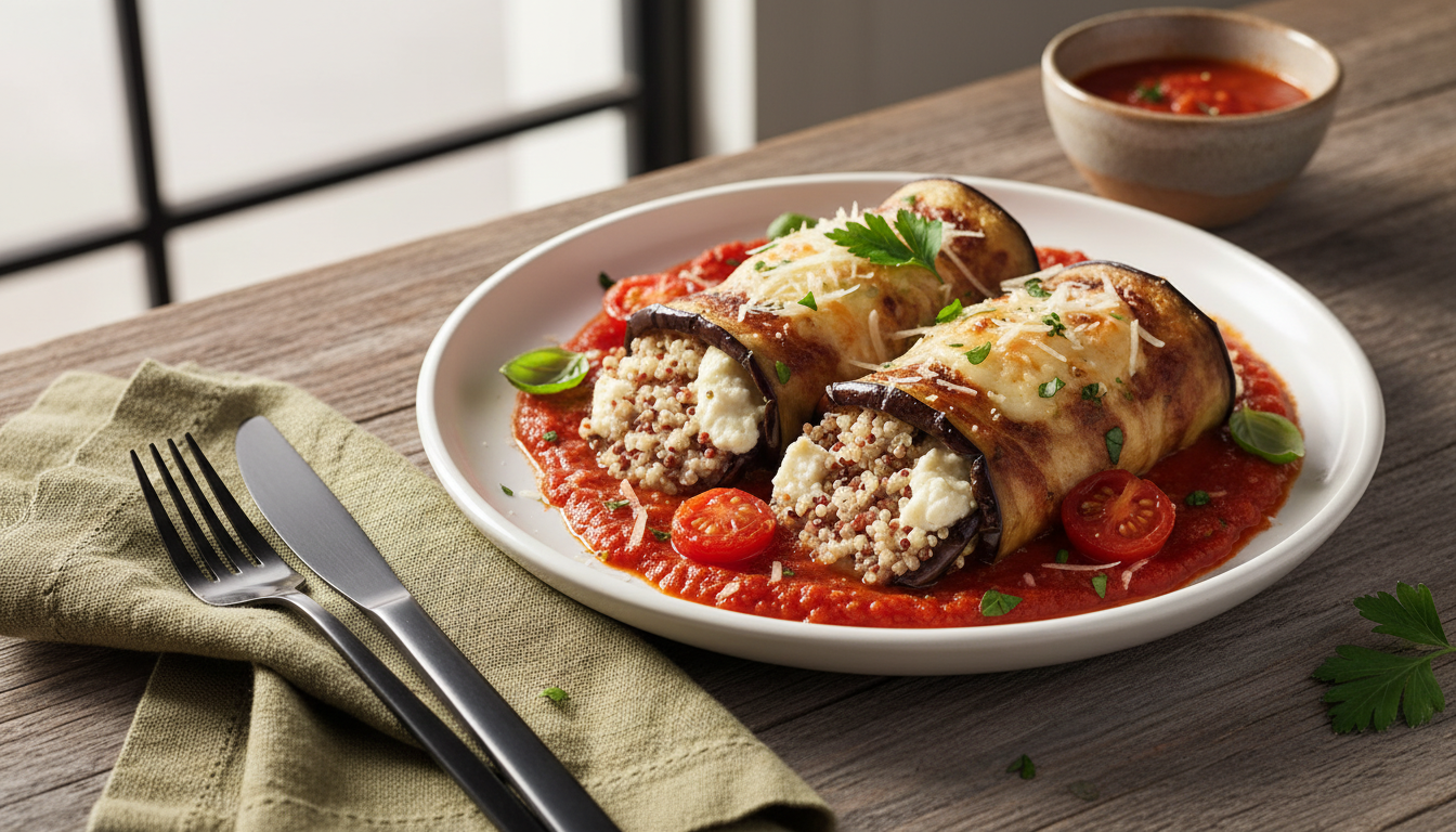découvrez notre recette savoureuse de cannellonis d’aubergine farcis au quinoa et fromage frais, une alliance parfaite pour un plat sain et gourmand.