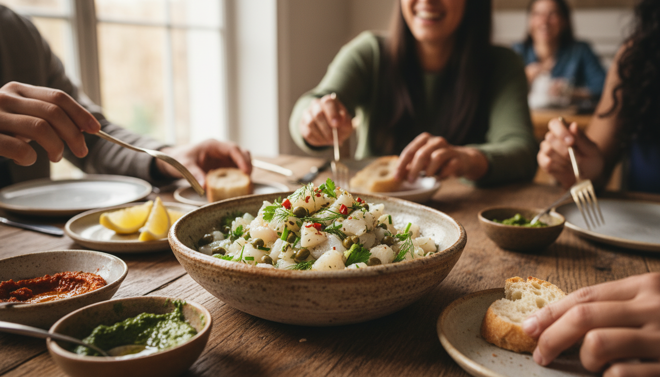 découvrez notre recette conviviale de tartare frais de poisson blanc aux câpres, parfaite pour partager un moment gourmand entre amis.