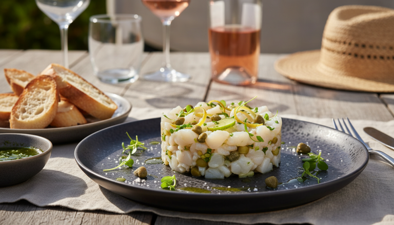 découvrez une recette conviviale de tartare frais de poisson blanc aux câpres, parfaite pour partager un moment gourmand entre amis.