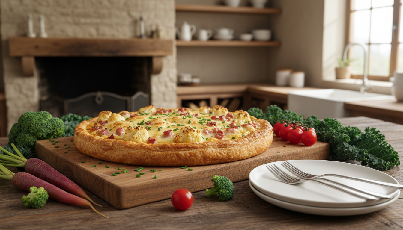 découvrez notre recette gourmande de tarte légère au chou-fleur, jambon et une touche de muscade, parfaite pour un repas savoureux et équilibré.