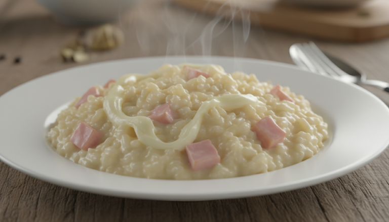 découvrez notre recette simple et savoureuse de risotto fondant au jambon et mozzarella, idéale pour un repas gourmand et rapide à préparer.