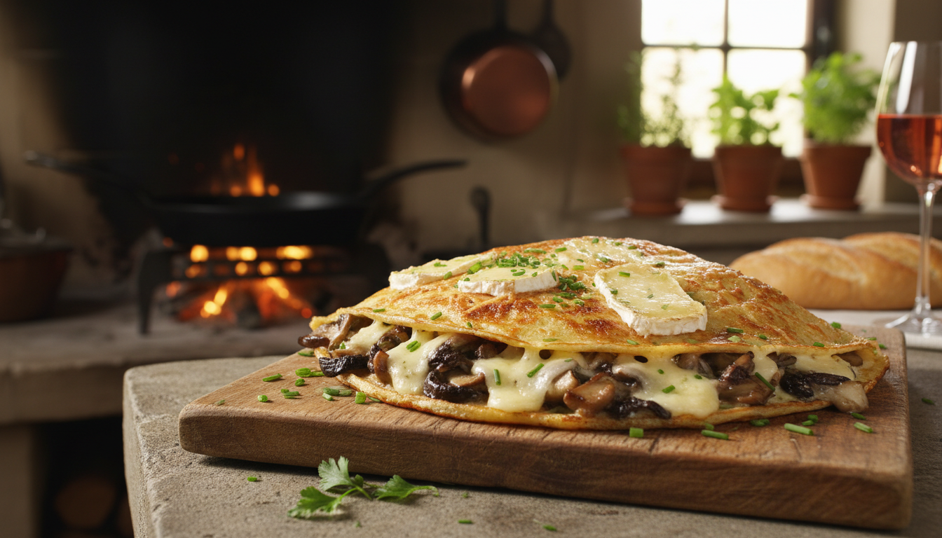 découvrez une crêpe fondante au chèvre et champignons parfumés, une gourmandise salée qui ravira vos papilles à chaque bouchée.