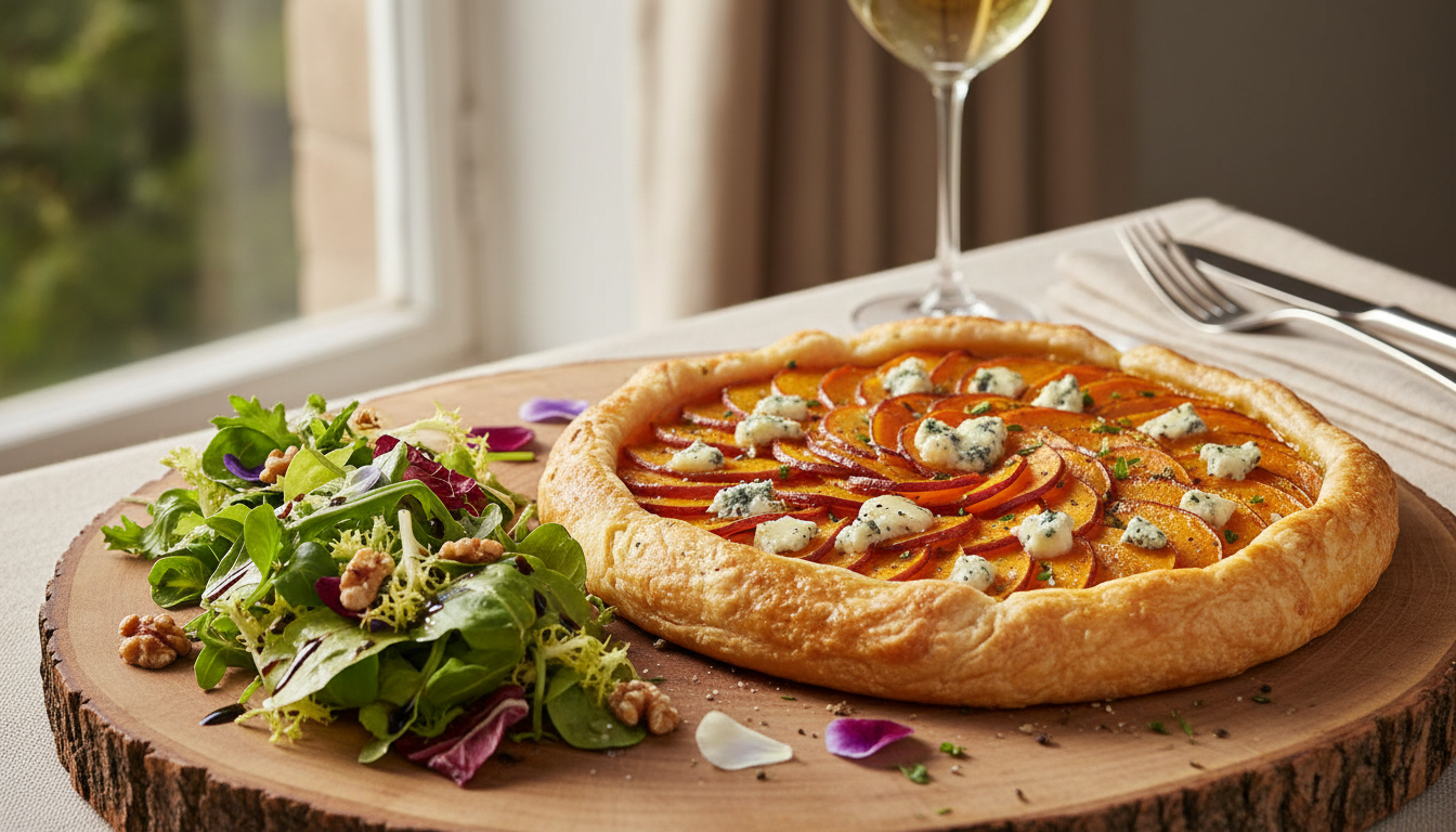 découvrez notre recette simple et savoureuse de tarte gourmande au fromage bleu et patates douces, parfaite pour un repas riche en saveurs.
